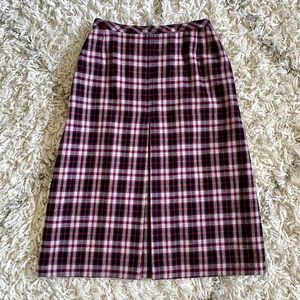 Vintage Plaid Midi Skirt in Burgundy, Black and White